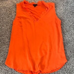 Ann Taylor Orange Sleeveless V-Neck Ruffle Trim Camisole